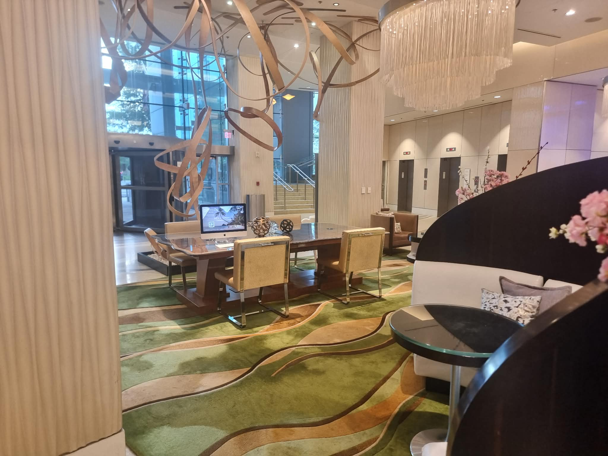 The Renaissance Arlington Capital View atrium with ribbon sculpture