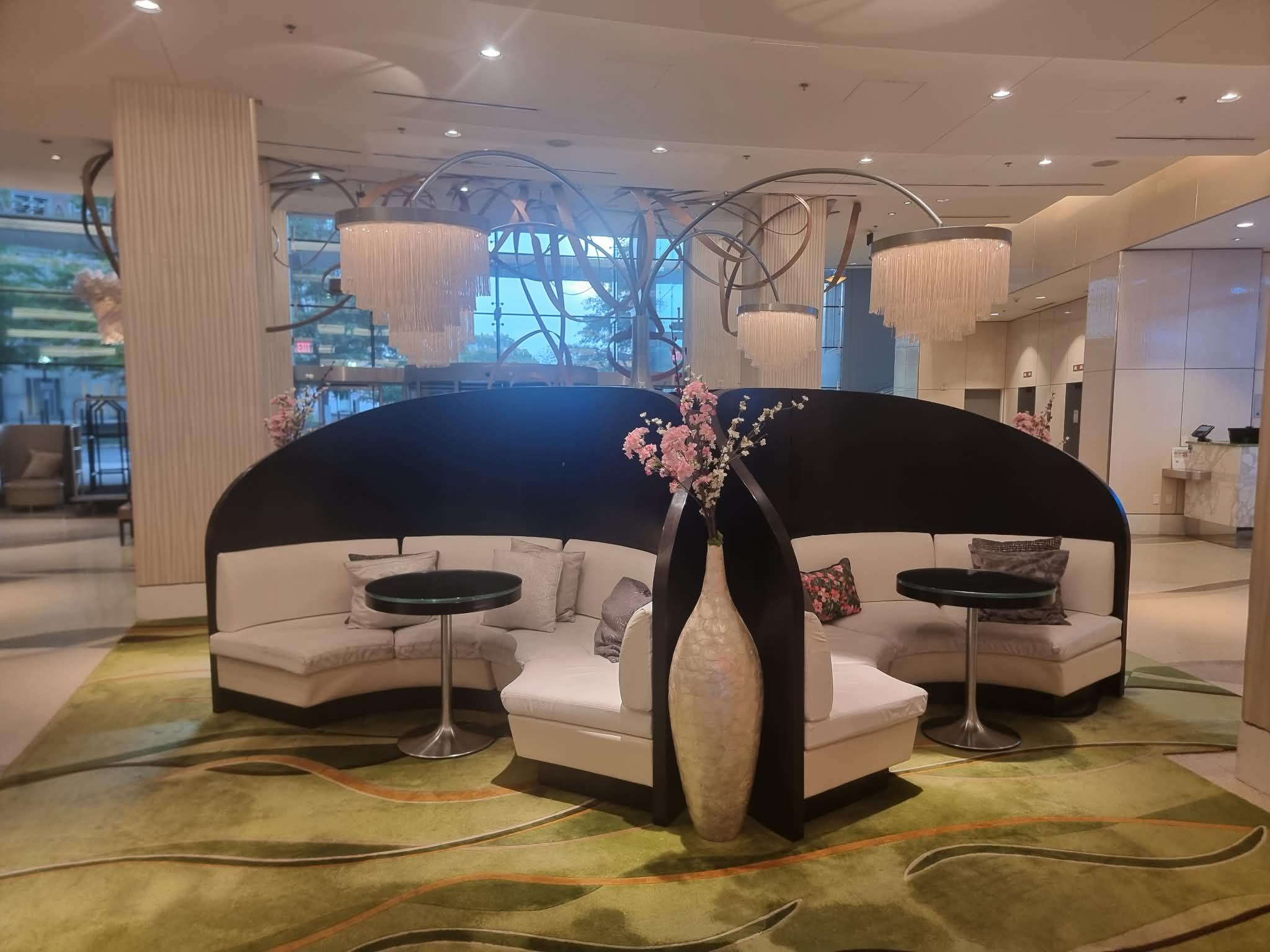 Hotel lounge with circular banquette seating